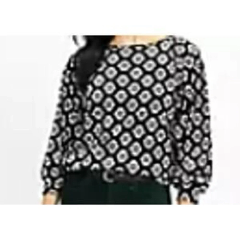Loft Geo Velour Balloon Sleeves Black and White Top Size Large - Picture 13 of 14